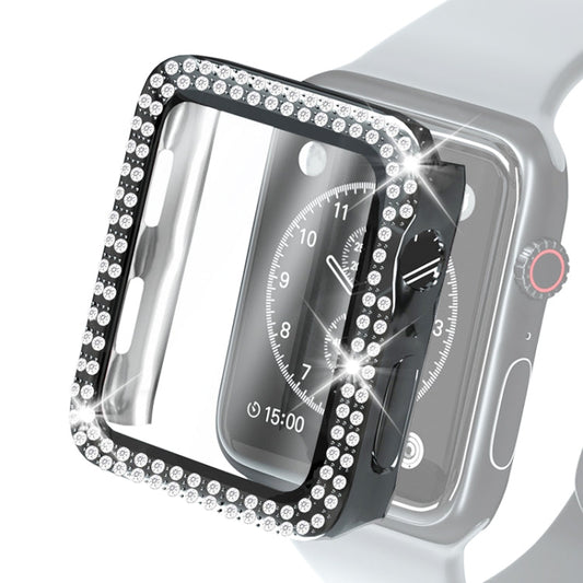 Electroplating PC Double Rows Diamond Protective Case with Tempered Glass Film For Apple Watch Series