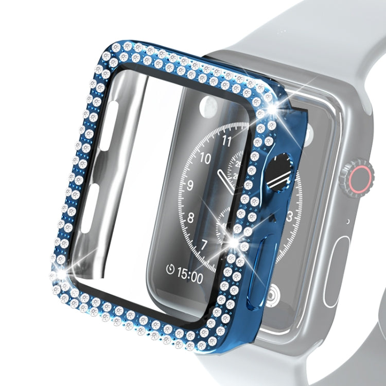 Electroplating PC Double Rows Diamond Protective Case with Tempered Glass Film For Apple Watch Series