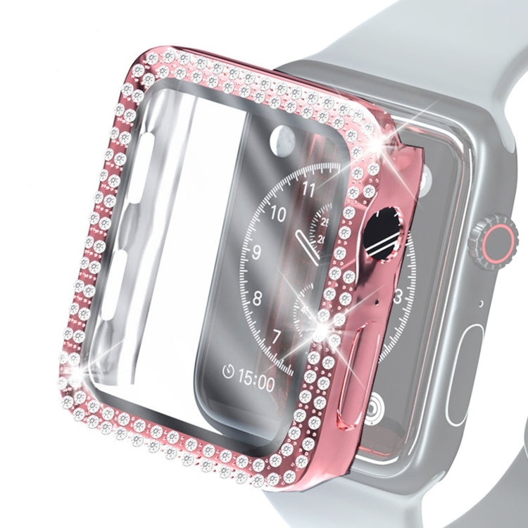 Electroplating PC Double Rows Diamond Protective Case with Tempered Glass Film For Apple Watch Series