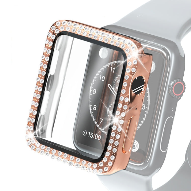 Electroplating PC Double Rows Diamond Protective Case with Tempered Glass Film For Apple Watch Series