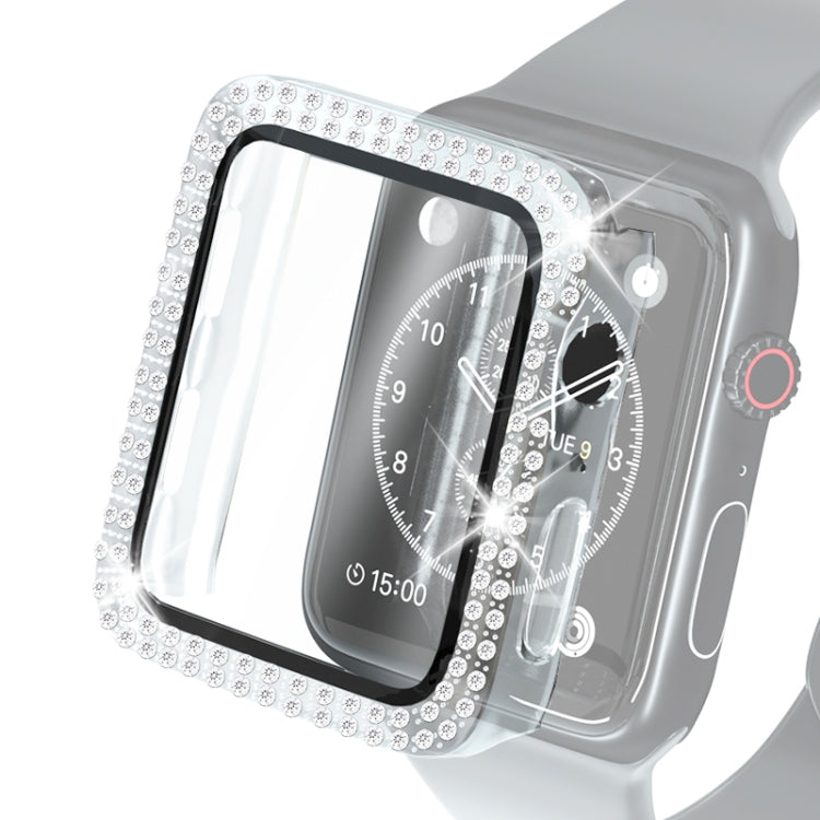 Electroplating PC Double Rows Diamond Protective Case with Tempered Glass Film For Apple Watch Series