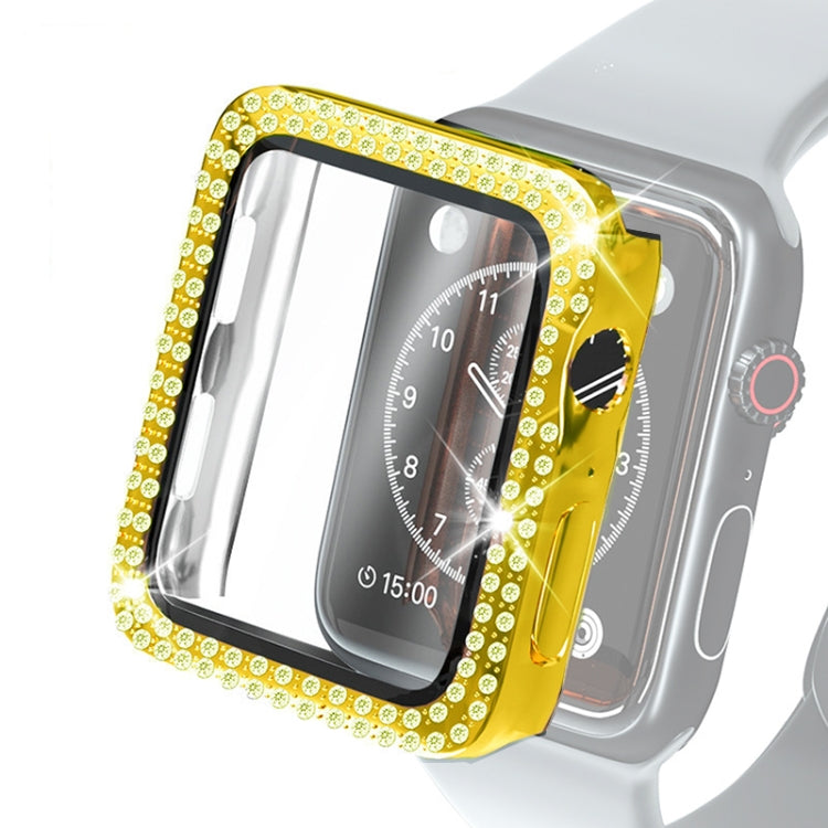 Electroplating PC Double Rows Diamond Protective Case with Tempered Glass Film For Apple Watch Series