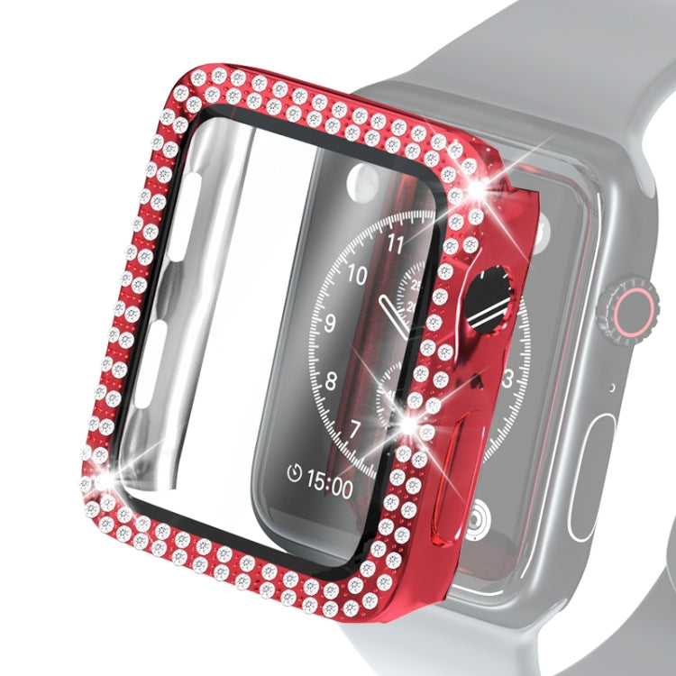 Electroplating PC Double Rows Diamond Protective Case with Tempered Glass Film For Apple Watch Series