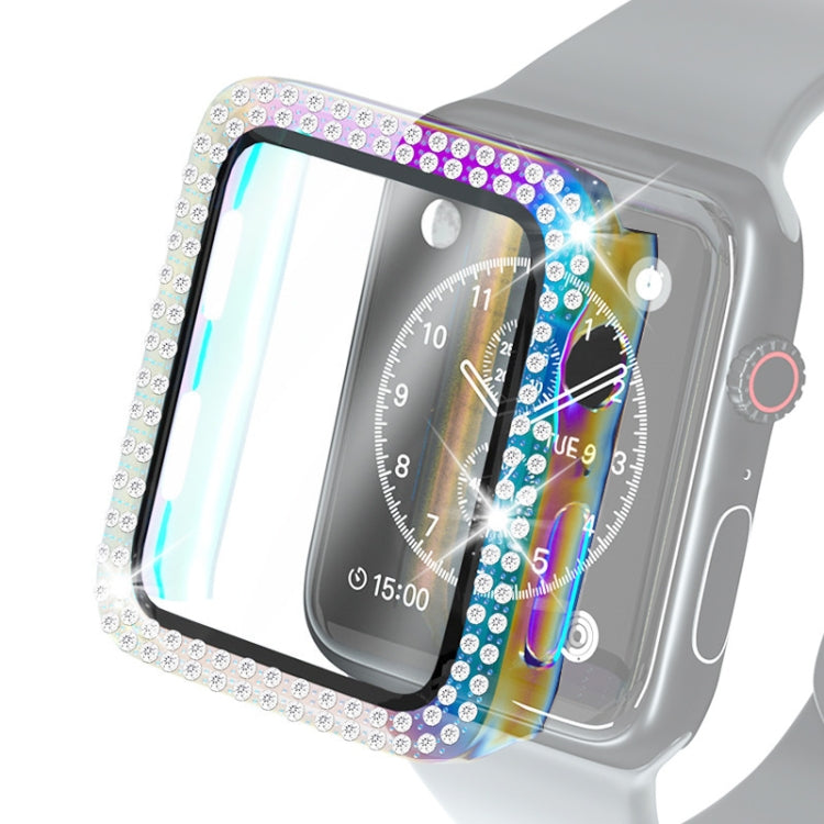 Electroplating PC Double Rows Diamond Protective Case with Tempered Glass Film For Apple Watch Series