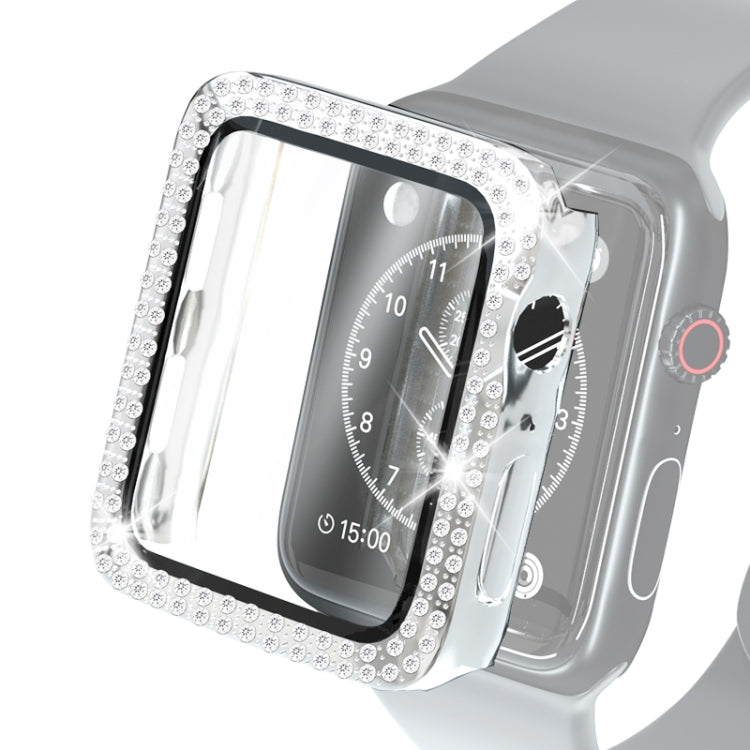 Electroplating PC Double Rows Diamond Protective Case with Tempered Glass Film For Apple Watch Series