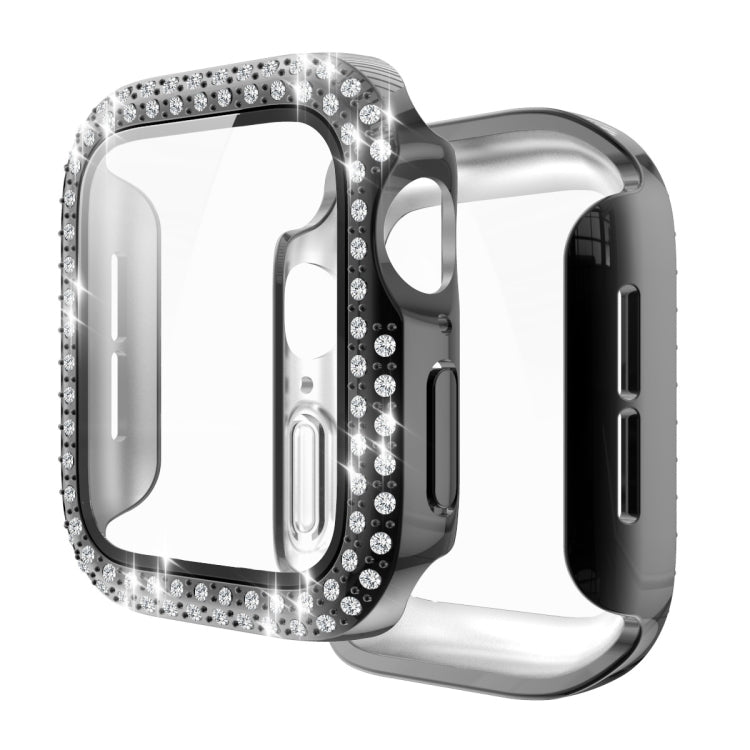 Electroplating PC Double Rows Diamond Protective Case with Tempered Glass Film For Apple Watch Series