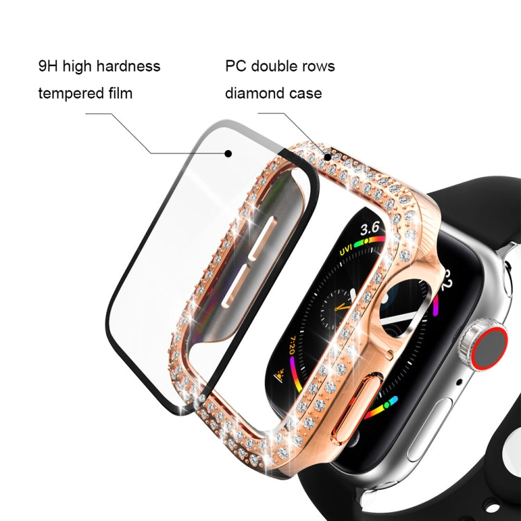 Electroplating PC Double Rows Diamond Protective Case with Tempered Glass Film For Apple Watch Series