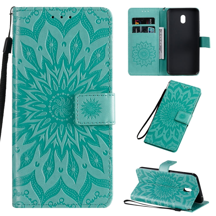 Pressed Printing Sunflower Pattern Horizontal Flip PU Leather Case with Holder & Card Slots & Wallet & Lanyard