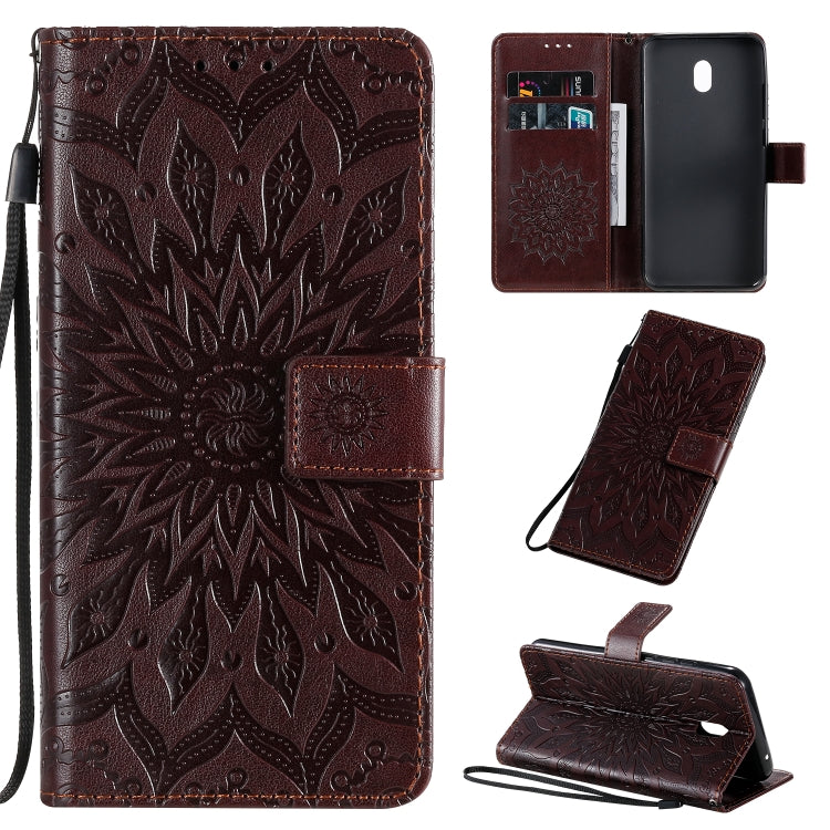 Pressed Printing Sunflower Pattern Horizontal Flip PU Leather Case with Holder & Card Slots & Wallet & Lanyard