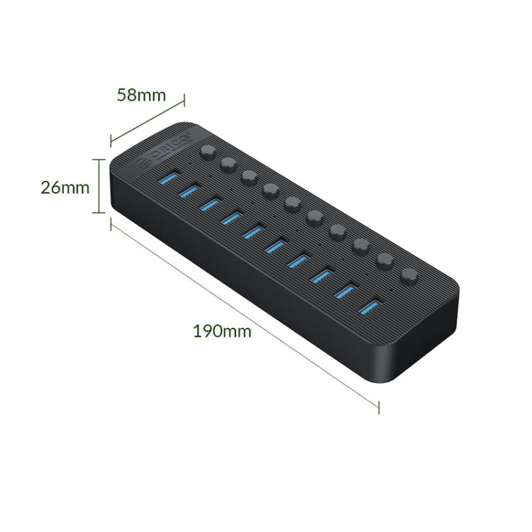 ORICO CT2U3-10AB-WH 10 In 1 Plastic Stripes Multi-Port USB HUB with Individual Switches