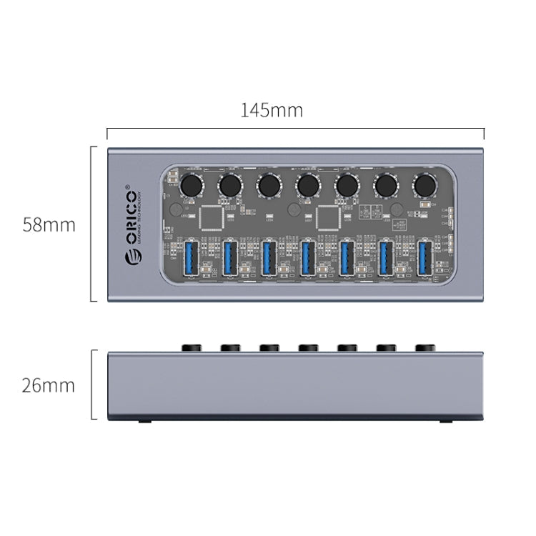 ORICO AT2U3-7AB-GY-BP 7 In 1 Aluminum Alloy Multi-Port USB HUB with Individual Switches, My Store