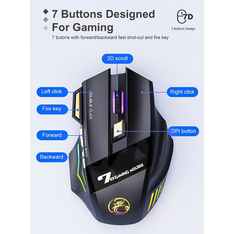 iMICE GW-X7 7-button Silent Rechargeable Wireless Gaming Mouse with Colorful RGB Lights My Store