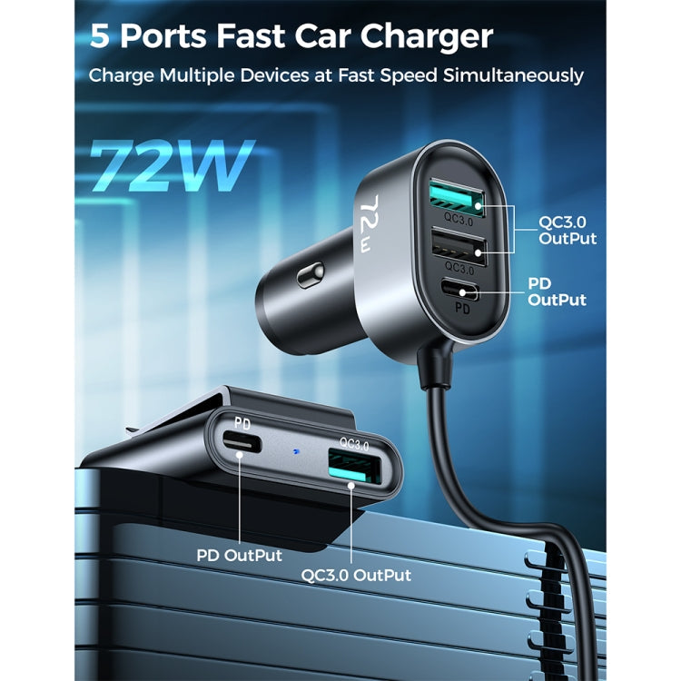 JOYROOM JR-CL05 75W 2 PD USB-C / Type-C + 3 QC 3.0 USB Fast Car Charger ÎҵÄÉ̵ê