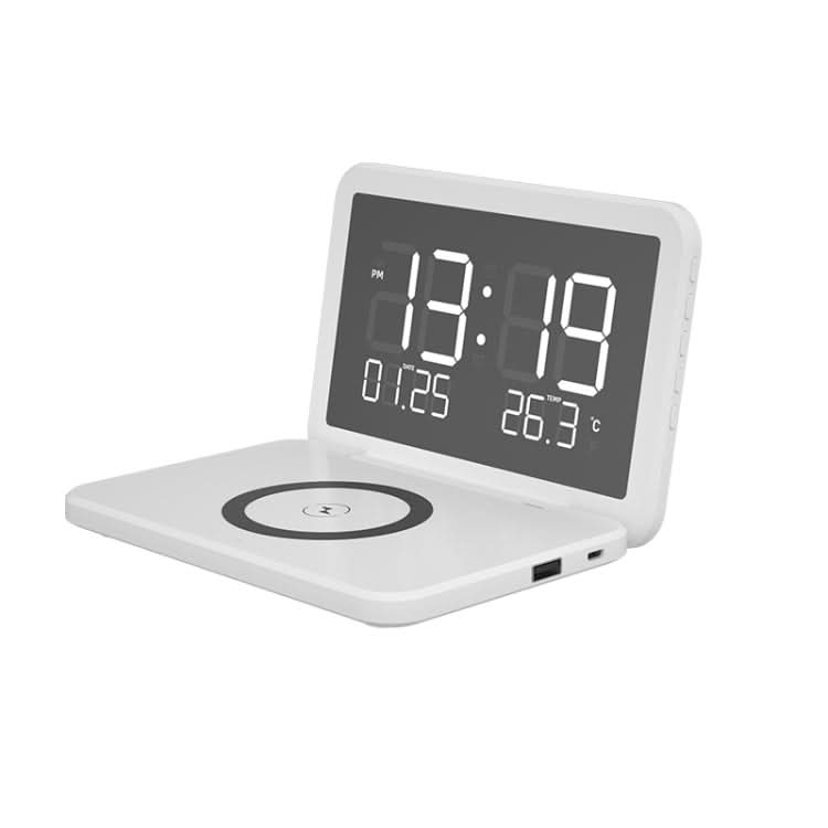 SY-118 15W Foldable Mirror Surface Perpetual Desk Calendar Clock Wireless Charger with Alarm Clock & Three-level Brightness Adjustable Function