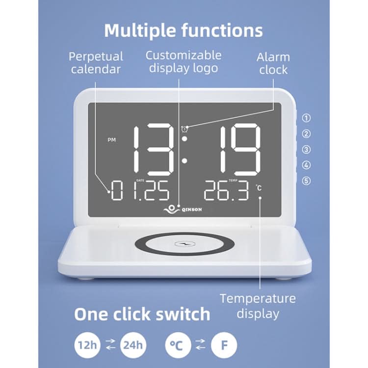 SY-118 15W Foldable Mirror Surface Perpetual Desk Calendar Clock Wireless Charger with Alarm Clock & Three-level Brightness Adjustable Function