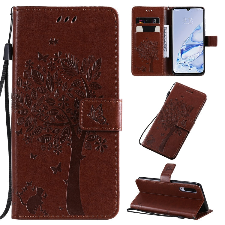 Tree & Cat Pattern Pressed Printing Horizontal Flip PU Leather Case with Holder & Card Slots & Wallet & Lanyard, Series 1