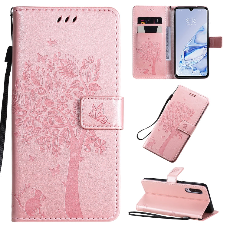 Tree & Cat Pattern Pressed Printing Horizontal Flip PU Leather Case with Holder & Card Slots & Wallet & Lanyard, Series 1