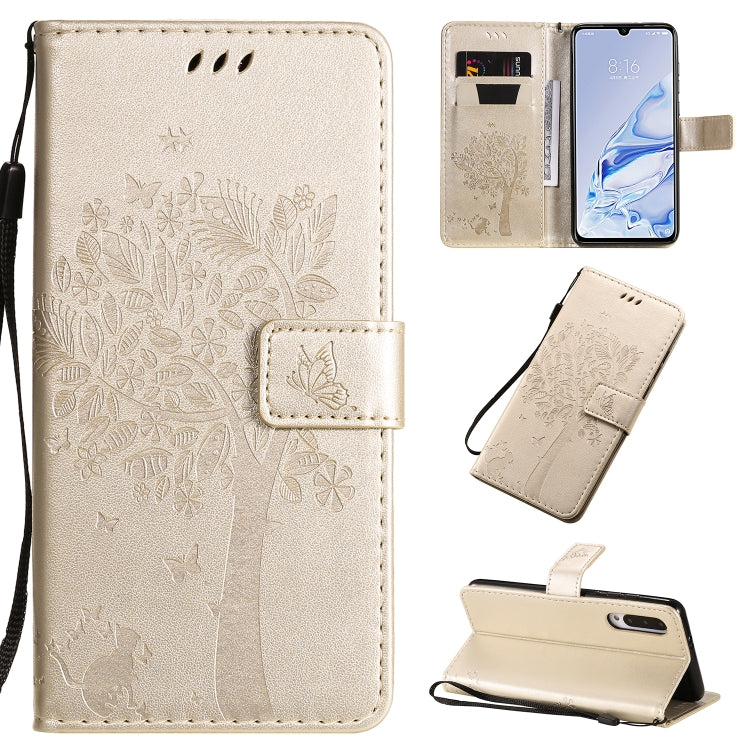 Tree & Cat Pattern Pressed Printing Horizontal Flip PU Leather Case with Holder & Card Slots & Wallet & Lanyard, Series 1