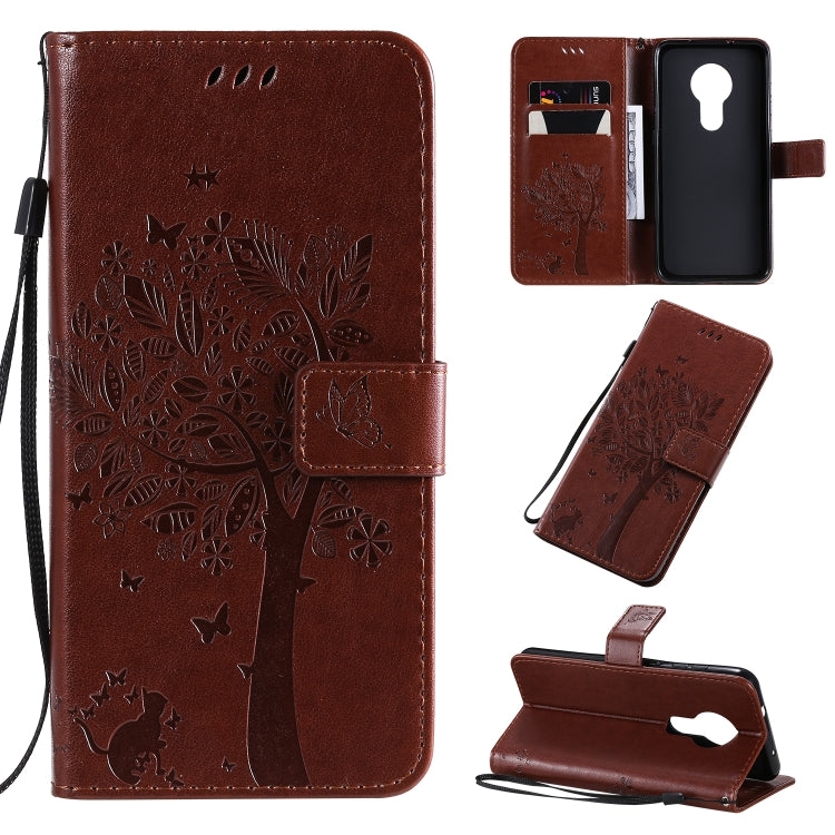 Tree & Cat Pattern Pressed Printing Horizontal Flip PU Leather Case with Holder & Card Slots & Wallet & Lanyard, Series 1