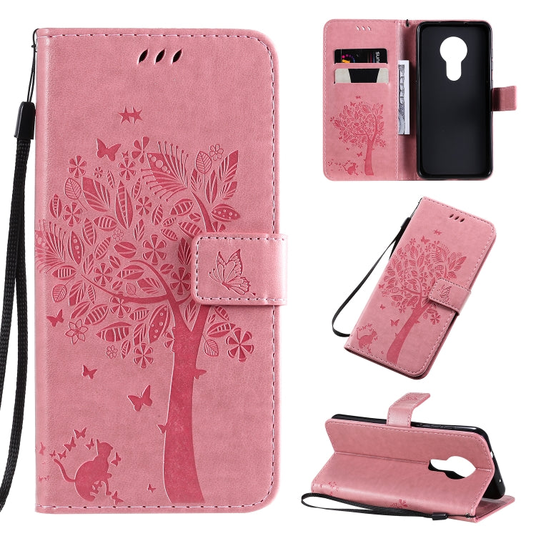 Tree & Cat Pattern Pressed Printing Horizontal Flip PU Leather Case with Holder & Card Slots & Wallet & Lanyard, Series 1