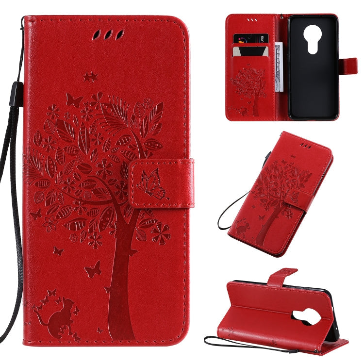 Tree & Cat Pattern Pressed Printing Horizontal Flip PU Leather Case with Holder & Card Slots & Wallet & Lanyard, Series 1