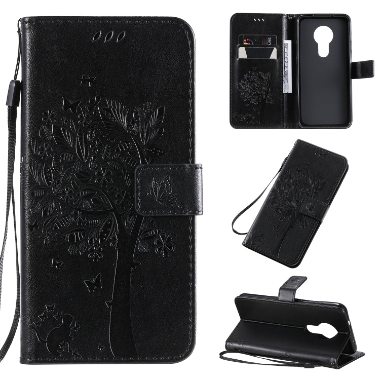 Tree & Cat Pattern Pressed Printing Horizontal Flip PU Leather Case with Holder & Card Slots & Wallet & Lanyard, Series 1