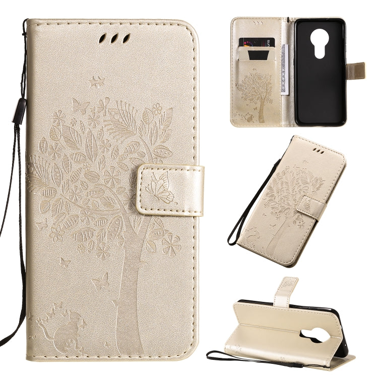 Tree & Cat Pattern Pressed Printing Horizontal Flip PU Leather Case with Holder & Card Slots & Wallet & Lanyard, Series 1