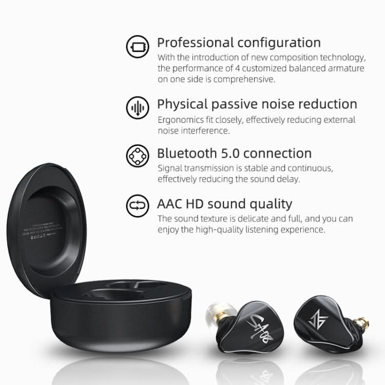 KZ SA08 Wireless Four-unit 5BA Balance Armature Bluetooth In-ear TWS Earphone