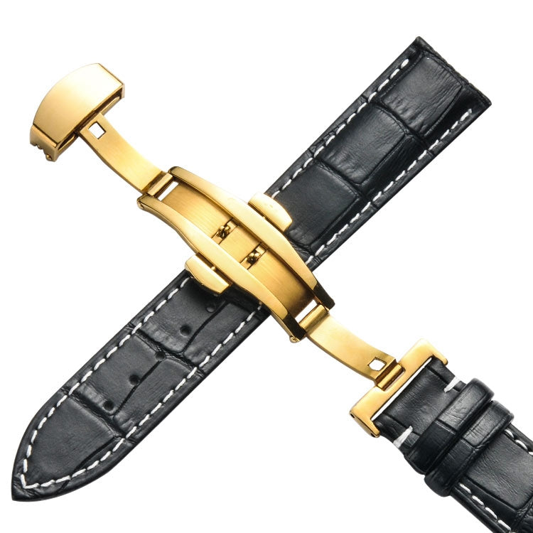 Classic Cowhide Leather Gold Butterfly Buckle Replacement Strap Watchband