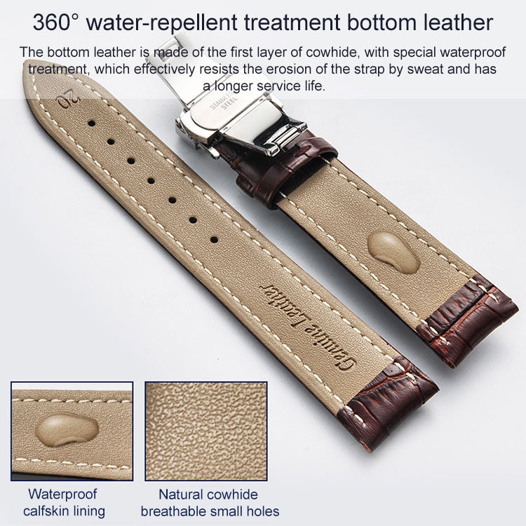 Classic Cowhide Leather Gold Butterfly Buckle Replacement Strap Watchband