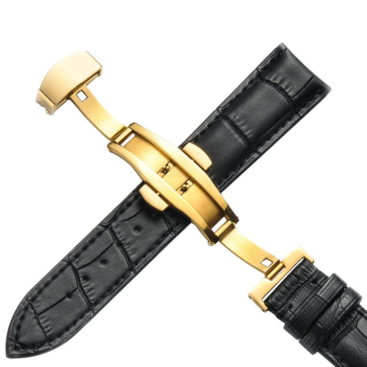 Classic Cowhide Leather Gold Butterfly Buckle Replacement Strap Watchband