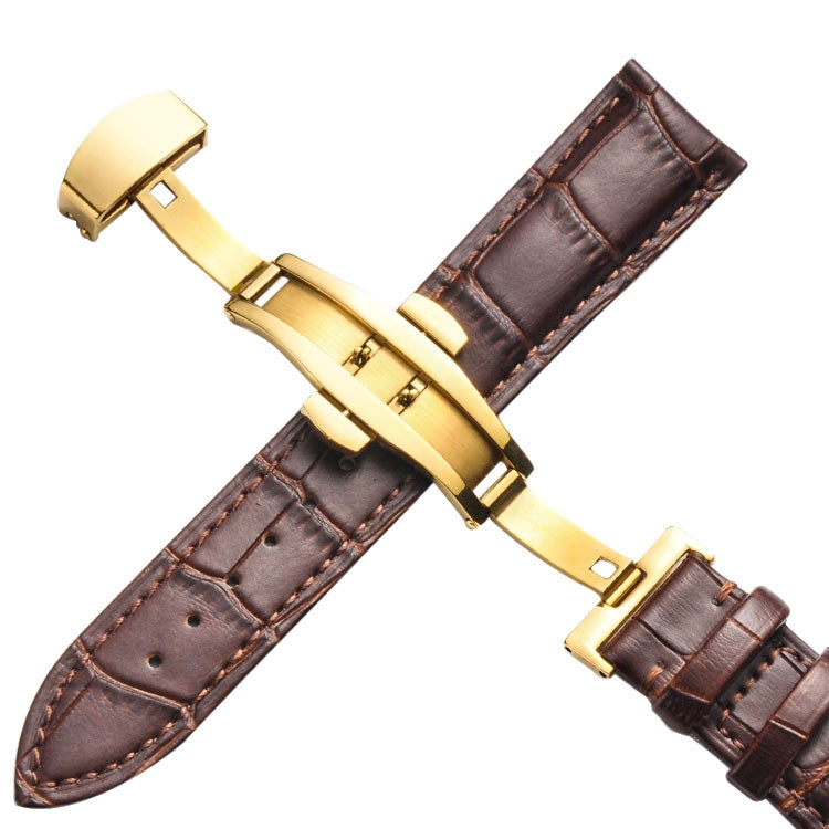 Classic Cowhide Leather Gold Butterfly Buckle Replacement Strap Watchband