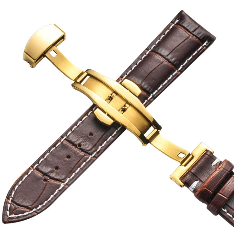 Classic Cowhide Leather Gold Butterfly Buckle Replacement Strap Watchband