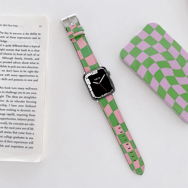 Checkerboard Leather Replacement Strap Watchband For Apple Watch