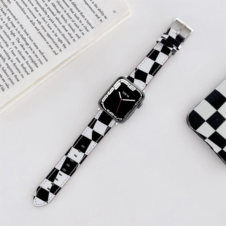 Checkerboard Leather Replacement Strap Watchband For Apple Watch