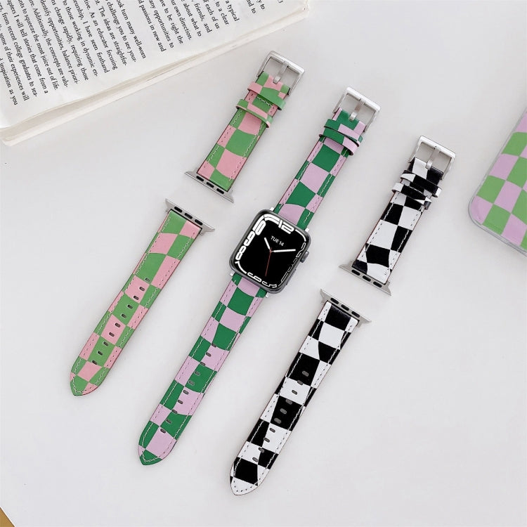 Checkerboard Leather Replacement Strap Watchband For Apple Watch