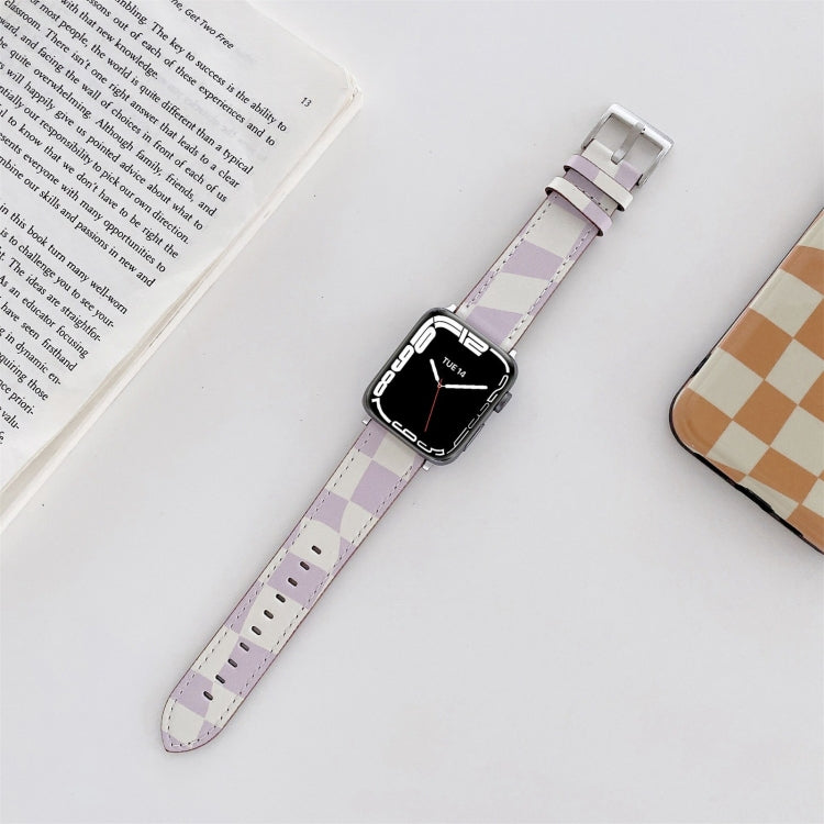 Checkerboard Leather Replacement Strap Watchband For Apple Watch