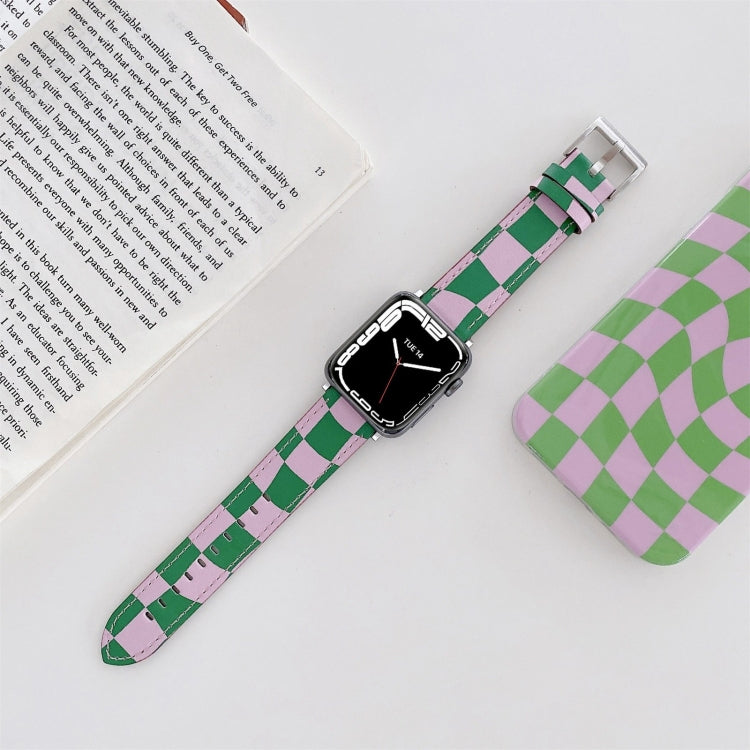 Checkerboard Leather Replacement Strap Watchband For Apple Watch