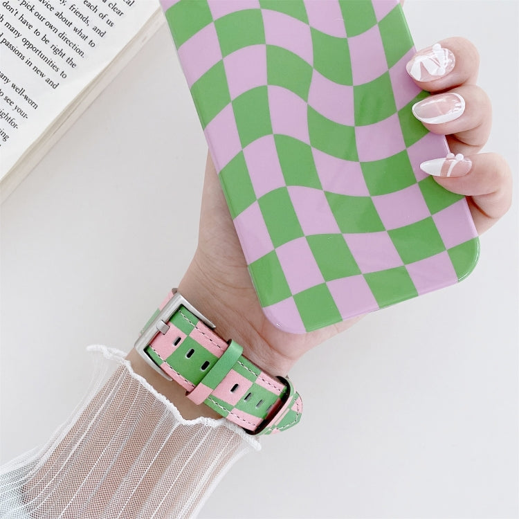 Checkerboard Leather Replacement Strap Watchband For Apple Watch