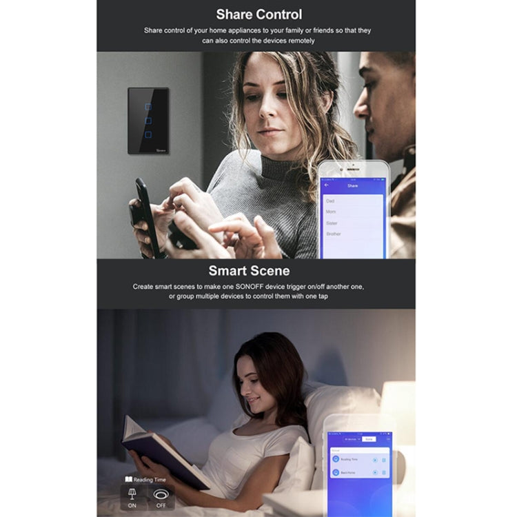 Sonoff T3 US-TX 433 RF WIFI Smart Remote Control Wall Touch Switch, US Plug