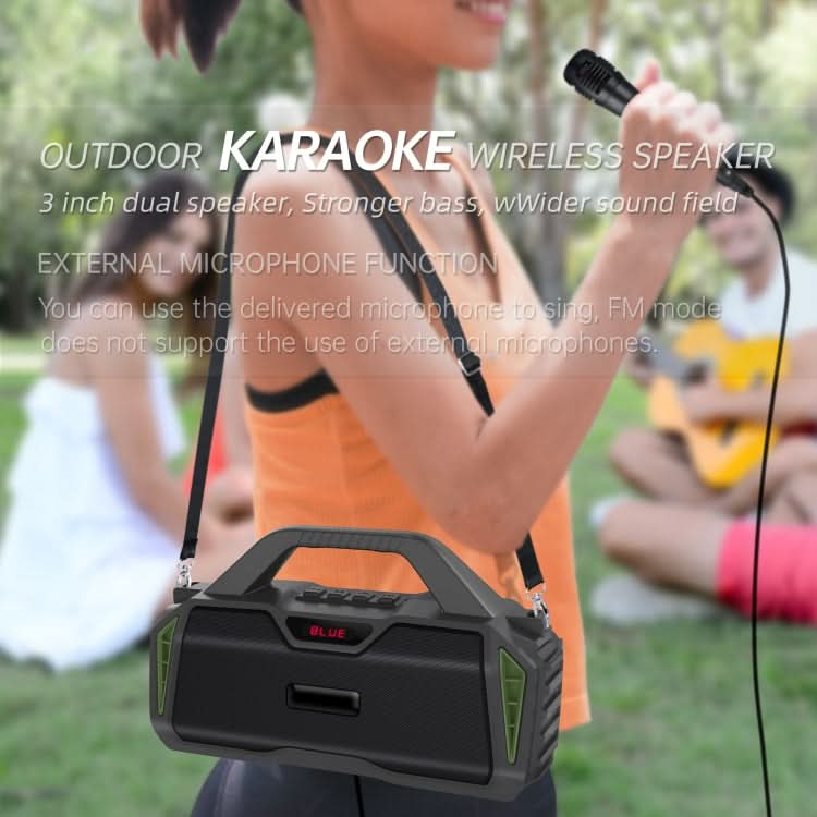 New Rixing NR-6011M Bluetooth 5.0 Portable Outdoor Karaoke Wireless Bluetooth Speaker with Microphone & Shoulder Strap