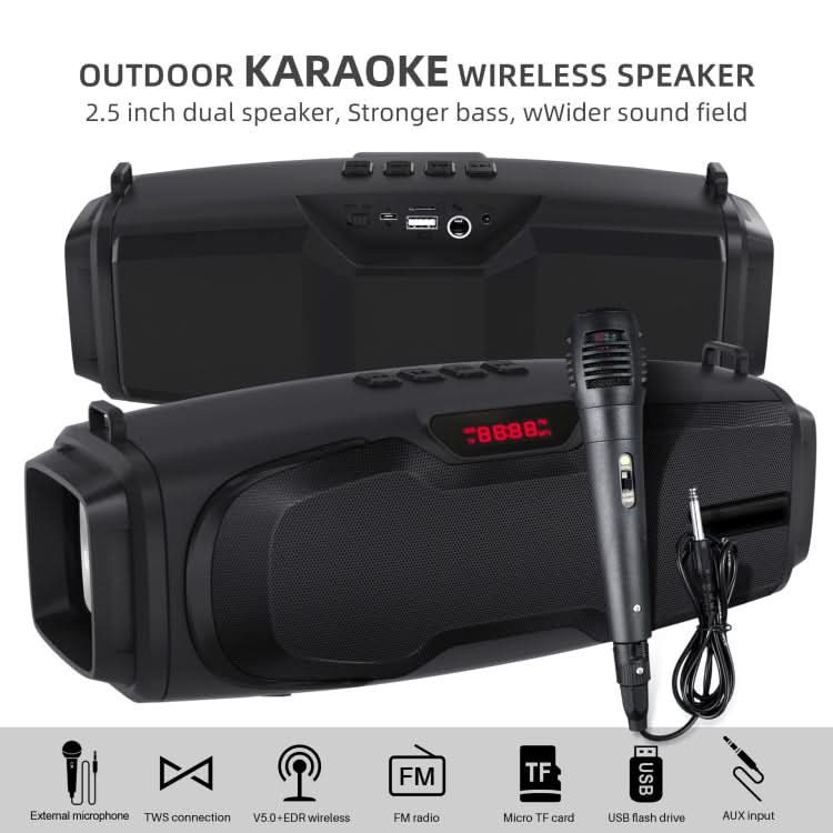 New Rixing NR-6012M Bluetooth 5.0 Portable Outdoor Karaoke Wireless Bluetooth Speaker with Microphone & Shoulder Strap