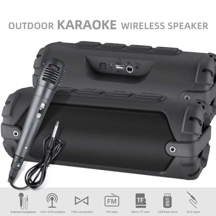 New Rixing NR-6013M Bluetooth 5.0 Portable Outdoor Karaoke Wireless Bluetooth Speaker with Microphone & Shoulder Strap