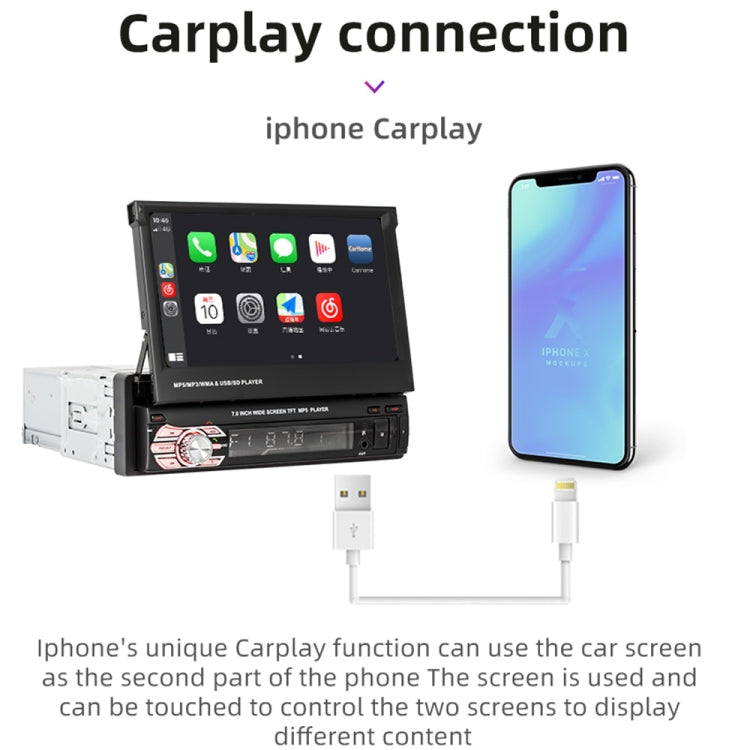 9601C HD 7 inch Universal Car Manually Retractable Screen MP5 Player with Carplay, Support FM & Bluetooth & TF Card