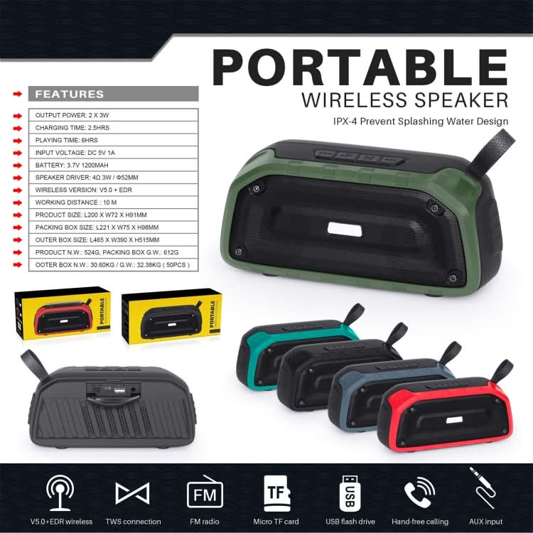 New Rixing NR-906 TWS Waterproof Bluetooth Speaker Support Hands-free Call / FM with Handle