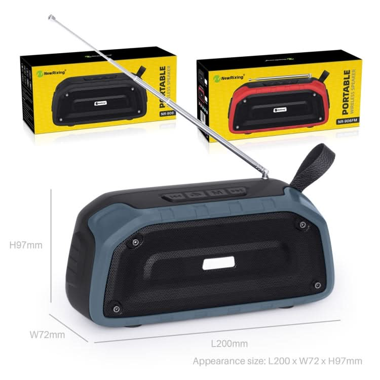 New Rixing NR-906FM TWS Waterproof Bluetooth Speaker Support Hands-free Call / FM with Handle & Antenna