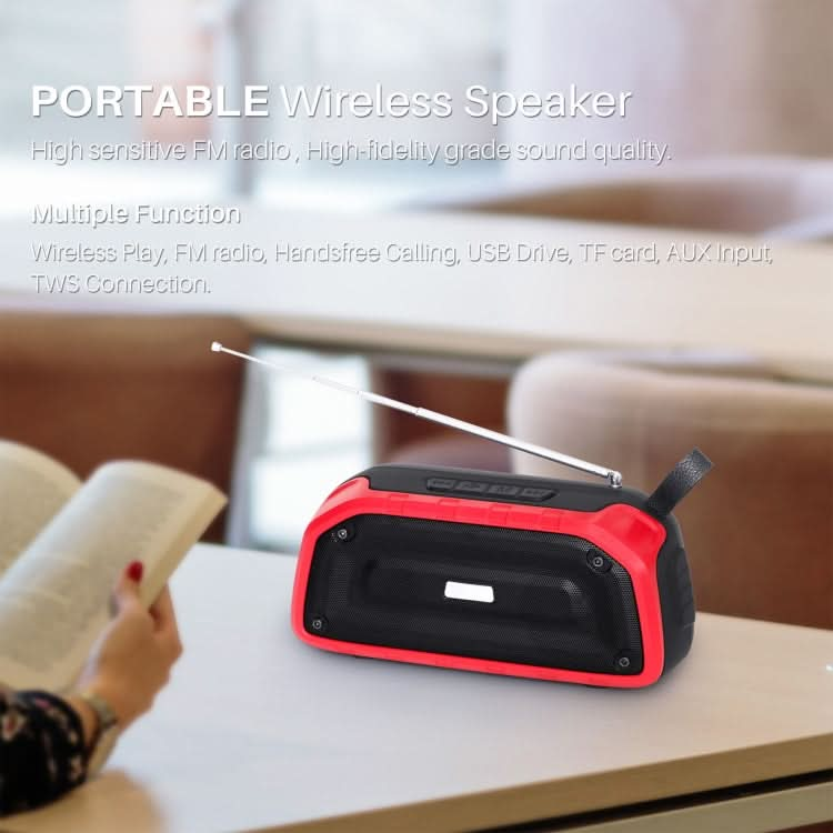 New Rixing NR-906FM TWS Waterproof Bluetooth Speaker Support Hands-free Call / FM with Handle & Antenna