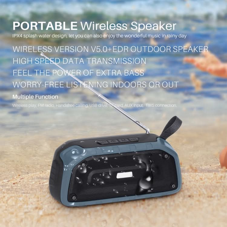 New Rixing NR-906FM TWS Waterproof Bluetooth Speaker Support Hands-free Call / FM with Handle & Antenna