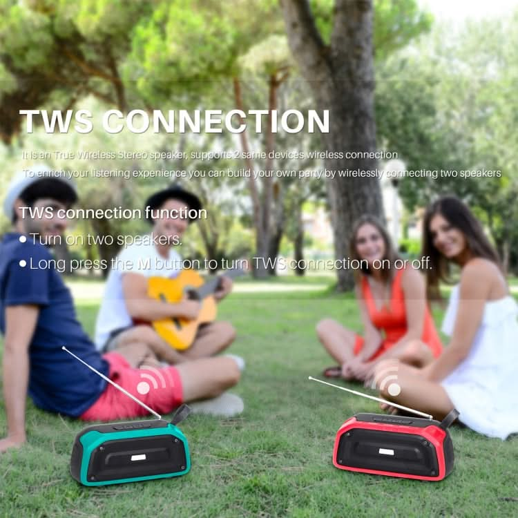 New Rixing NR-906FM TWS Waterproof Bluetooth Speaker Support Hands-free Call / FM with Handle & Antenna