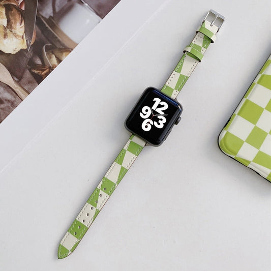 Slimming Checkerboard Leather Replacement Strap Watchband For Apple Watch Series